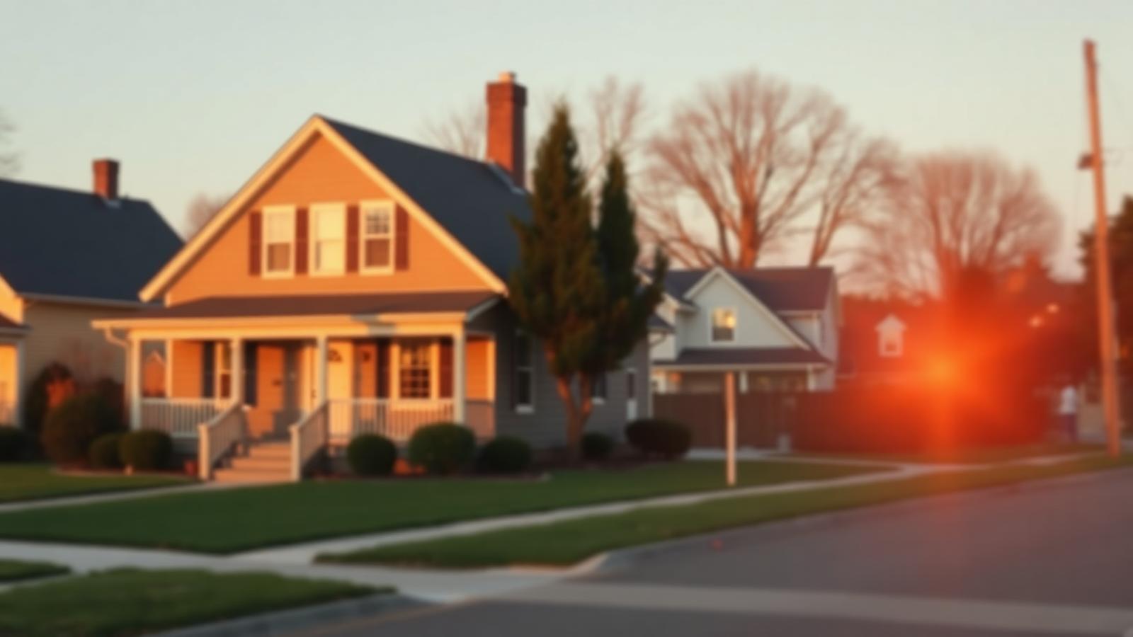 A modest suburban home at golden hour, representing a property sold at auction